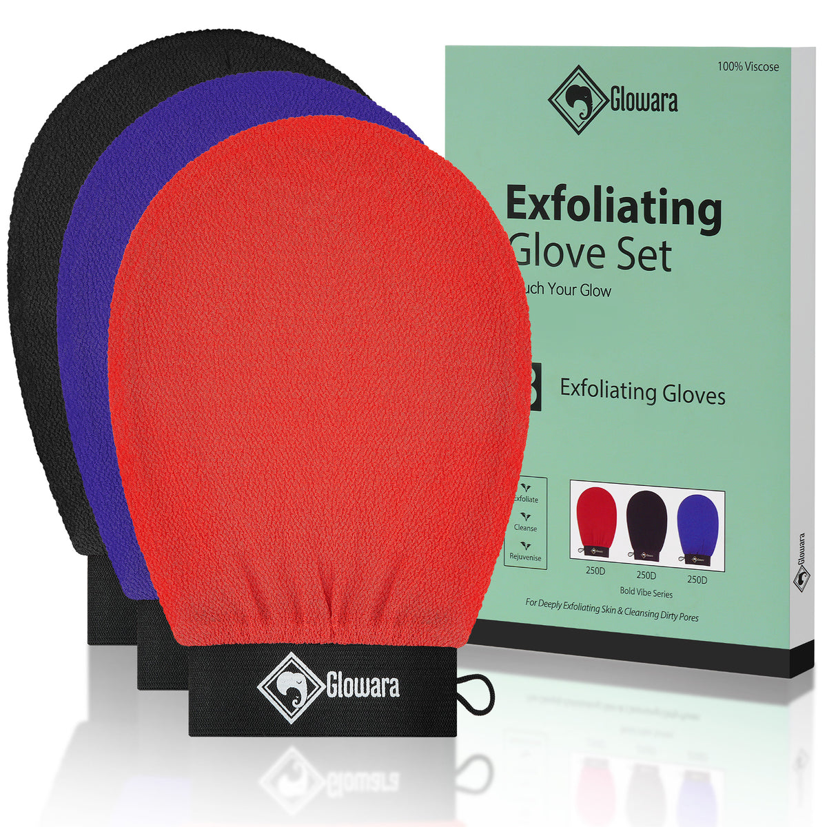 Glowara Exfoliating Glove 3 Pack – Dead Skin & Fake Tan Remover