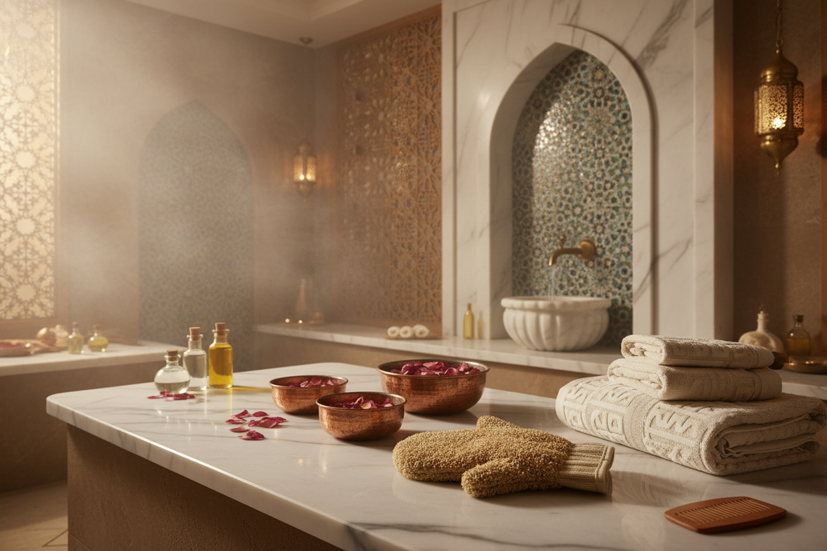 Traditional Turkish hammam-inspired exfoliation ritual